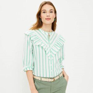 LOFT Women Dobby Stripe Ruffle Blouse XS